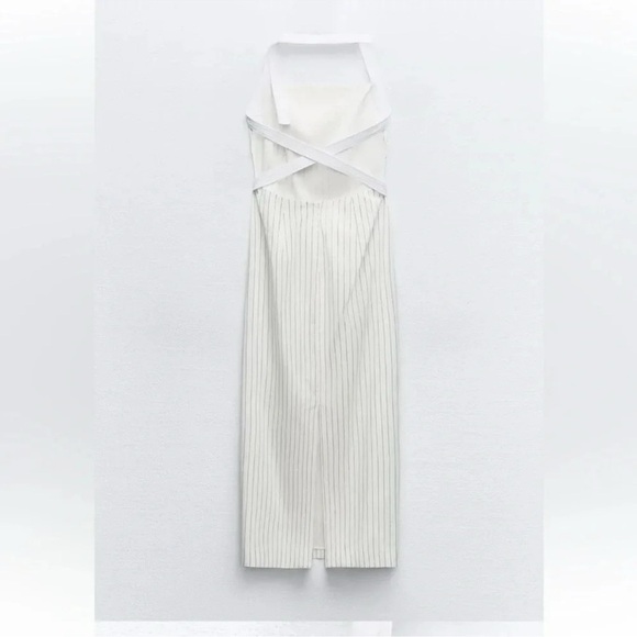 ZARA GABARDINE HALTER MIDI DRESS - Picture 4 of 12